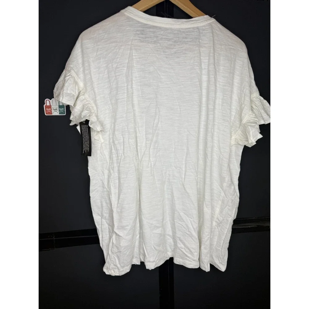 LOGO by Lori Goldstein Women's 100% Cotton Ruffle Sleeve Tee Alabaster #36# - Picture 8 of 12